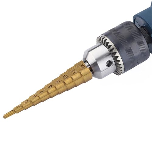 Juego de brocas escalonadas HSS de 3 a 12 mm para metal, madera, plástico y latón, broca cónica de acero de alta velocidad con revestimiento de nitruro dorado