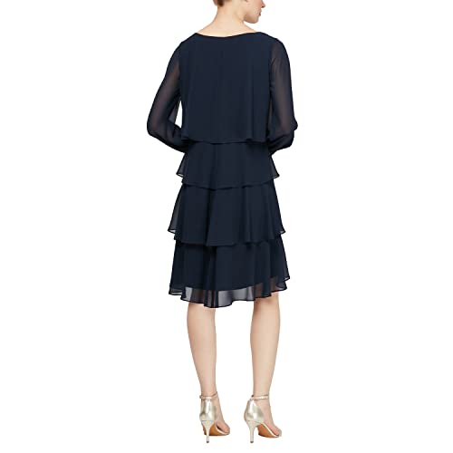 Image of S.L. Fashions Women's Long Sleeve Chiffon Short Cocktail Dress, Wedding Guest, Mother of The Bride (Petite and Regular Sizes)