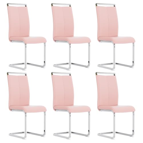 Image of Baysitone Modern Dining Chairs Set of 6, Side Dining Room Chairs, High Back Kitchen Chairs with Faux Leather Padded Seat for Dining Room,Kitchen, Living Room Pink
