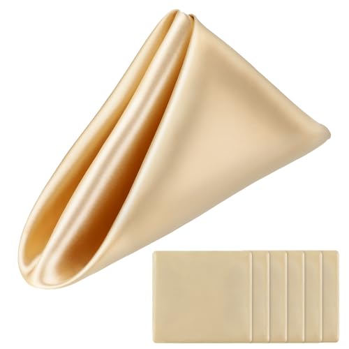Qianyu 6 Stück Damast Servietten 43 x 43 cm Seidige Weiche Stoff Champagnerfarbe Reißfest...
