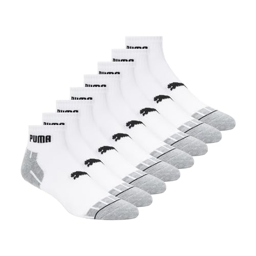 PUMA Men's 8 Pack Athletic Cushioned Quarter Crew Socks, White/Black, 10-13