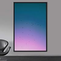 Framed Canvas Wall Art Flock of Birds Beach Birds Expressive Group Living Room Multicolor Photography - 16x24 inches