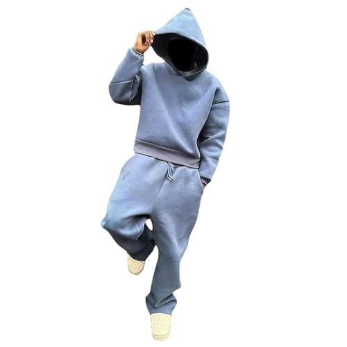 Mens 2 Piece Hoodie Set Long Sleeve Pullover Sweatshirt Elastic Waist Drawstring Sweatpants Outfits Set for Men