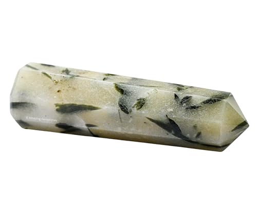 Image of Amazing Gemstone Green Tourmaline in Quartz Crystal Towers - Natural Healing Crystal Point Obelisk for Reiki Healing and Crystal Grid (3 inch to 4 inch INCH)