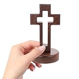 ORFOFE Holzkreuz Dekoration Satz Hohles Kreuz Ornament mit Rundem Sockel Kompakte Christliche Wohnraumdeko für Büro Schlafzimmer und Kirche