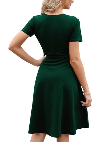 Image of Women's 2026 Fit and Flare Dress Summer Casual Elegant Vintage Floral Printed Work Party A-line Dress with Pockets 162