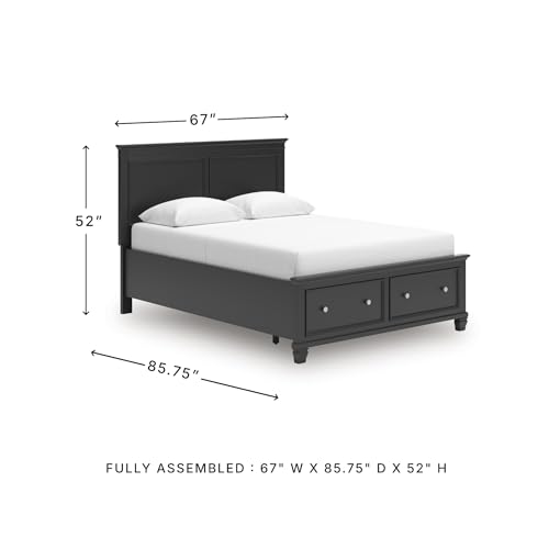 Image of Signature Design by Ashley Queen Bed Frame with Storage, Black | Platform bed with extra-deep front drawers, Hardwood solids, birch veneer and MDF substrate construction, Lanolee Series