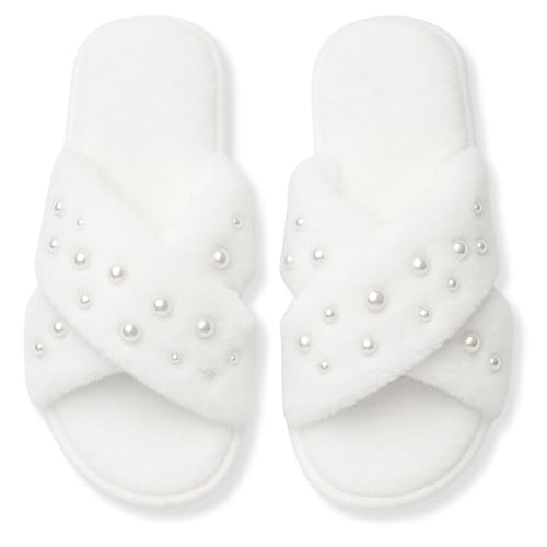 Funky Junque Bridal Slippers – White I Do Rhinestone Slides Bride Getting Ready Outfit, Engagement & Bachelorette Gifts
