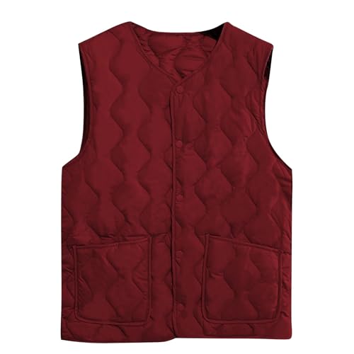 Womens Puffer Vest Lightweight Crew Collar Sleeveless Quilted Jackets Button Fall Spring Plus Size Coat Outerwear
