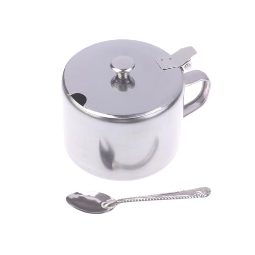 Práctico azucarero de acero inoxidable con tapa de asa, cuchara, a prueba de polvo, impermeable, tarro de condimentos, cocina, restaurante, vajilla, contenedor de especias