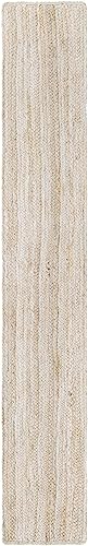 Image of Unique Loom Braided Jute Collection Area Rug - Dhaka (1' 2 inch x 8' Table Runner, White)
