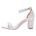 Imagen de Jamron Mujer Elegante Sandalias de Tacón de Bloque Encaje Floral Perlas Blanco Zapatos de Novia 7CM SN0703497-1 EU38