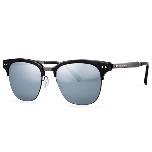 Image of Metal Polarized Sunglasses Men Semi Rimless Frame Wayfarer Sun Glasses Horn Rimmed Shades Driving UV Blocking