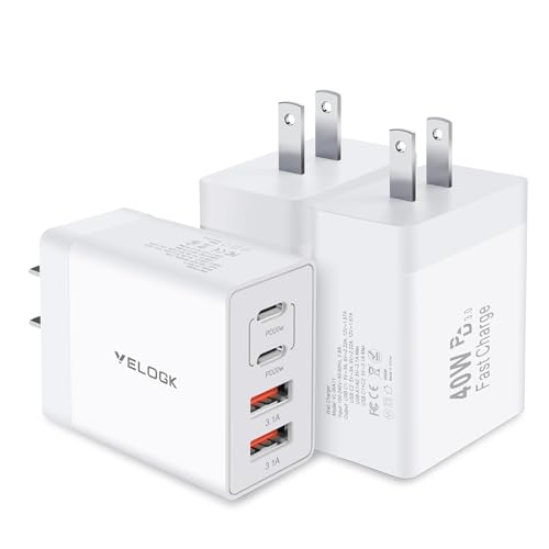 3-Pack 40W USB C Wall Charger Block, 4-Port Dual PD 3.0 Type C Fast Charging Block & QC 3.0 USB Wall Plug Multiport Power Adapter for iPhone 16/15/14/13/12/11 Pro Max,Galaxy 24series,iPad Pro/Air/Mini