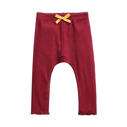 Toddler Baby Girl Boy Pants Casual Leggings Elastic Waist Solid Ribbed Sweatpants Infant Newborn (Red, 0-6 Months)