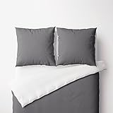  Bedtime Juego de Ropa de Cama de bambú con Funda de Almohada, Bicolor, Suave y Reversible, 155 x 220 y 80 x 80 cm, Color Antracita/Blanco