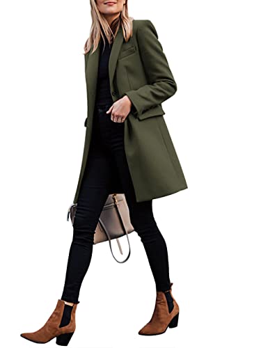 Zwurew Women's Notched Lapel Cotton Blend Coat Winter Single Breasted Outwear Casual Thicken Mid Long Trench Jacket Pea Coat #TOP3