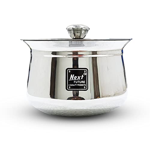 NEXT Future - Heavy Gauge Dahi/Curd/Milk Pot Stainless Steel Handi/Bartan/Utensils, 400ml - Highly Polished Cookware & Serveware Handi for Kitchen with Lid & Knob, 400ml