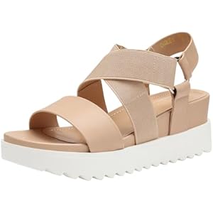 DREAM PAIRS Women’s Open Toe Ankle Strap Platform Wedge Sandals 9 Nude