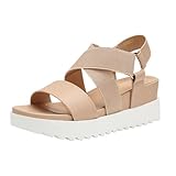 DREAM PAIRS Women’s Open Toe Ankle Strap Platform Wedge Sandals,Size 11,Nude,CHARLIE-5