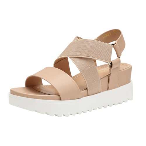 DREAM PAIRS Women’s Open Toe Ankle Strap Platform Wedge Sandals 9 Nude