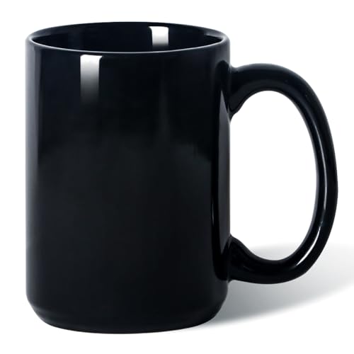 Smilatte 16 OZ Porcelain Coffee Mug, Classic Blank Ceramic Cup with Large Handle for Tea Latte Cappuccino, Black