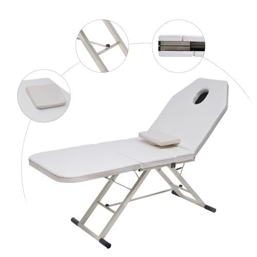 Portable Massage Bed,Portable Massage Bed,Mobile Massage Table, Foldable Spa Bed Tattoo Bed Beauty Salon Tattoo Couch Bed Folding Lightweight,Anti-Slip Mat,Free Pillow,White - Image 7