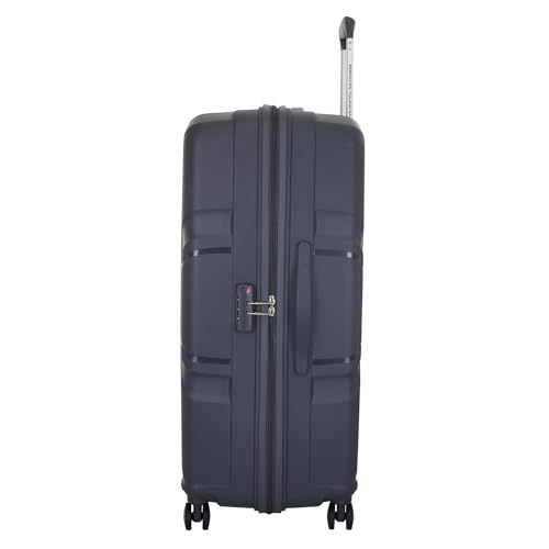 Image of American Tourister Trolley Bag with TSA Lock,8 Wheel, Wet Pouch,Mesh Pocket and Shoe Bag,Hard-Sided PC Suitcase /Trolley Bag with Double Spinner Wheel -Dark Slate (65 CM)