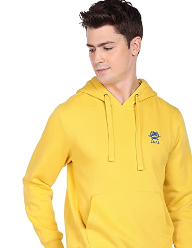 Image of U.S. POLO ASSN. Men Cotton Blend Logo Solid Hooded Sweatshirt