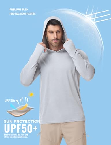 Image of Mens Long Sleeve Athletic Hoodie Sun Protection Gym Workout Shirt for Hiking Running Fishing