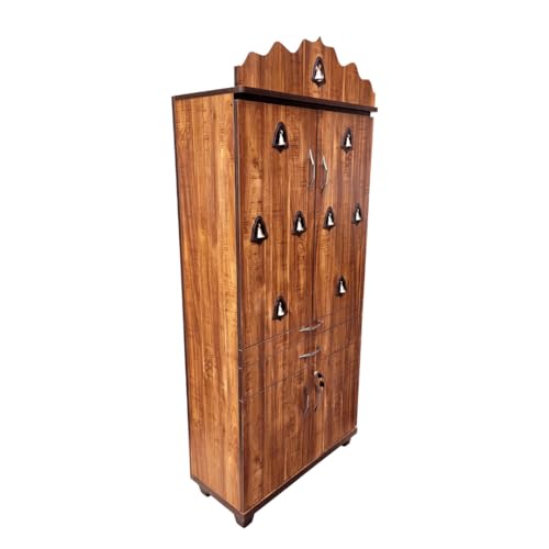 Image of 5 x 2.5 ft Wooden Pooja Mandir with Storage | Home Temple with Drawer & Stand | 30 inch L x 60 inch H x 12 inch D | Teak Wood Finish