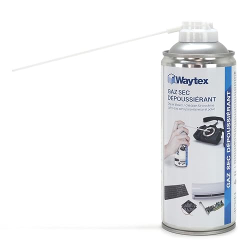 Waytex Dépoussiérant Spray Air sec Ultra Puissant 5 bars, Aérosol de 400ml, Bombe d’Air Comprimé Nettoyant pour PC, Clavier, Appareil Photo et Composants...