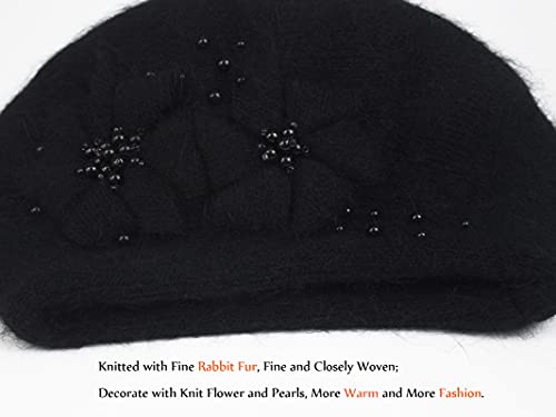 Aichuan Women Winter Knit Beret Hat Rabbit Hair French Style Beret Classic Warm Casual Beanie Hat Black #TOP5