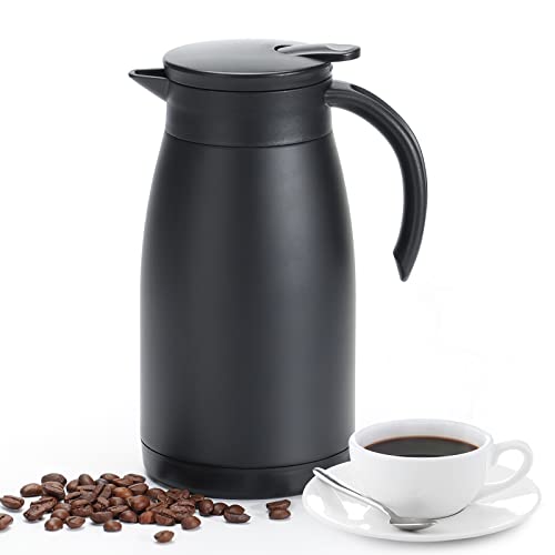 Olerd 1L Insulated Jug, Thermal Coffee Pot, Stainless Steel Tea Pot, Double-Walled Vacuum Carafe Jug for Coffee Tea, Water, Drink (Black)