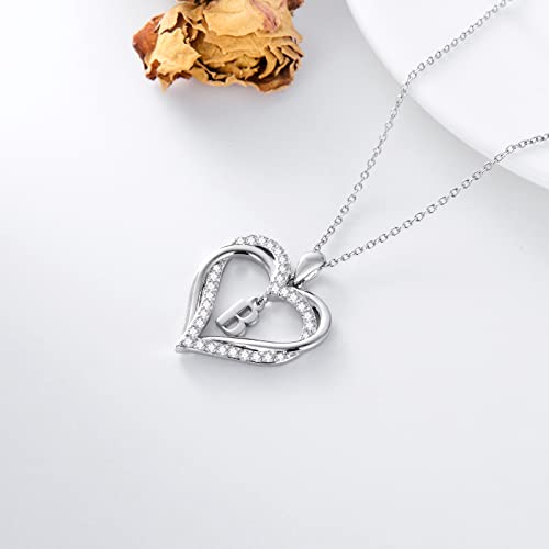 Iiw B Necklace Sterling Silver Forever Love Heart Initial Letter Pendant Necklace Birthday Anniversary Christmas Jewelry Gifts For Women Girls Her #TOP5