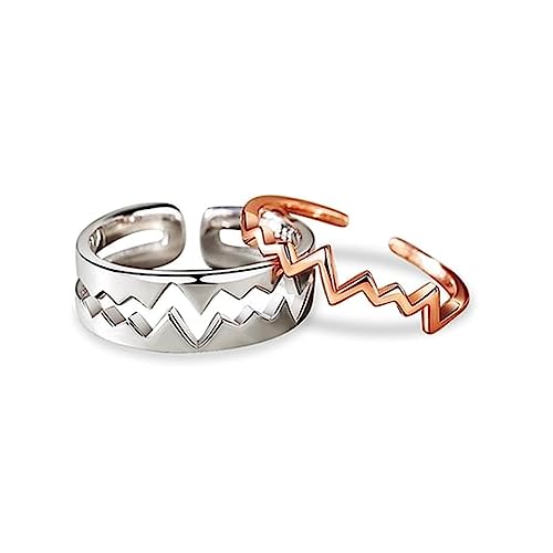 FUKAJOMFEN 2 anillos de dedo ajustables con latido del corazón, anillo abierto para pareja, anillo de promesa para novio, novia, como en la imagen