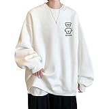 [foxseon] メンズ トレーナー パーカー Tシャツ 長袖 丸首 秋服 オーバーサイズ ゆったり 可愛い カジュアル おしゃれ 快適 人気 シンプル オシャ tシャツ 春秋冬服 無地 パーカー White-M