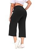 Hanna Nikole Women Bootleg Yoga Pants with Pockets High Waist Plus Size Crop Sweatpants Black 20W
