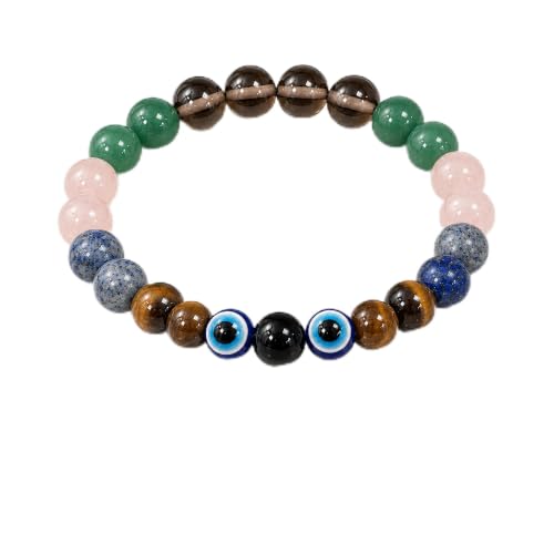 Image of Tula (Libra) Rashi Bracelet | Smoky Quartz, Green Aventurine, Rose Quartz, Lapis Lazuli, Tiger's Eye, Evil Eye | For Balance & Harmony | Stabilizes Decision Making | For Men & Women