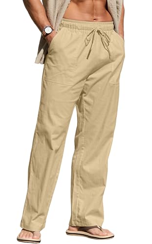 Sailwind Men's Casual Linen Pants Beach Summer Loose Fit Elastic Waist Drawstring Pants Lightweight Linen Trousers3