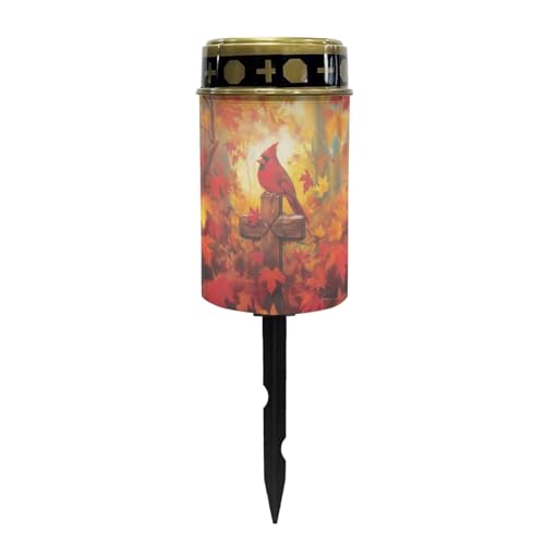 Image of Poceacles Cardinal Cross Maple Leaf Solar Outdoor Lights Solar Grave Candle Solar Cemetery Candles LED Automatic Flameless Candles Cemetery Outdoor Solar Lights for Loss of Dad