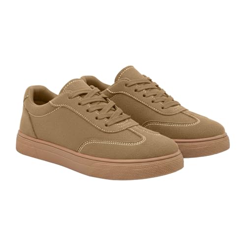 Baskets rétro pour femme texture daim kaki, la chaussure de marche idéale pour flâner en ville