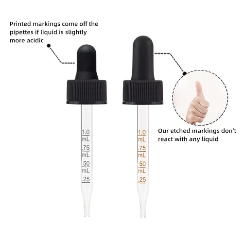 Poadool 3 Pack 1oz (30ml) Clear Glass Dropper Bottles with Measurements, Tincture Bottles with Dropper, Clear Glass Bottle with Glass Eye Dropper, 1ml Stronger Suction, Not Faded Markings.