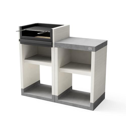 TUOZI - PACK 1 – COCINA DE EXTERIOR VENIT FLEX [F] P1 – Barbacoa de Obra para Carbón y Leña, Conjunto Modular con Parrilla de Acero y Cajón de Cenizas (118 x 47 x 106 cm)