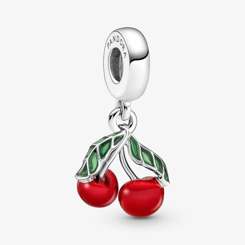 PANDORA Asymmetrical Cherry Fruit Dangle Charm - Compatible with PANDORA Moments - Stunning Women's Jewelry - Gift for Women - Made with Sterling Silver & Enamel - With Gift Box2