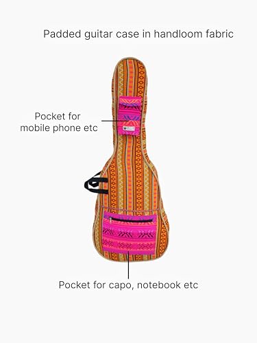 Image of The House of tara Ethnic Handloom Fabric Acoustic Guitar Bag Cover for Men and Women | Modern Guitar Case |100% Cotton Lining | Adjustable Straps | Padded Protection | Zip Pockets | Multicolor