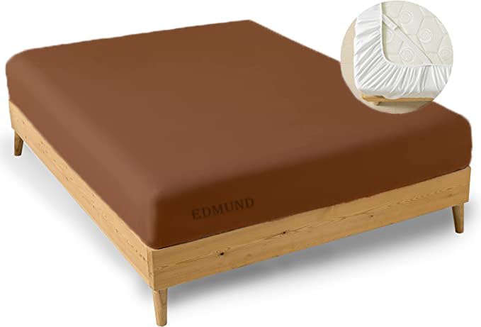 EDMUND - Super Soft Elastic Fitted Bedsheet with Pillow Covers Single Bed (36" X 78"+ 8") Fitted Bedsheet Machine Washable Cotton Finished Elastic Bedsheet Single Bed | Brown 1