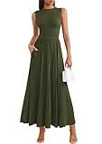 PRETTYGARDEN Summer Maxi Dresses for Women 2026 Sleeveless A Line Flowy Long Casual Sundress Wedding Guest Fashion Clothing (Army Green,Large)