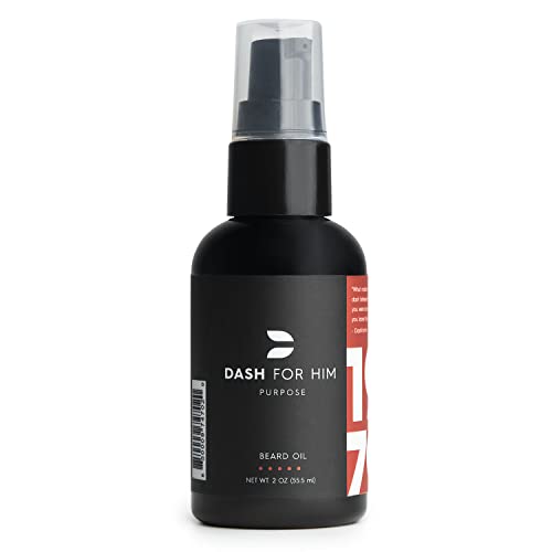 Dash for Him Beard Oil - Softens, Conditions and Moisturizes Skin & Beard Infused with Natural Argan Oil, Coconut, Cedarwood, Sandalwood, and Fresh Vanilla and Essential Oils - Exclusive Scent - Organic & Vegan - Beard Care For All Beard Length & Styles - 2 Oz
