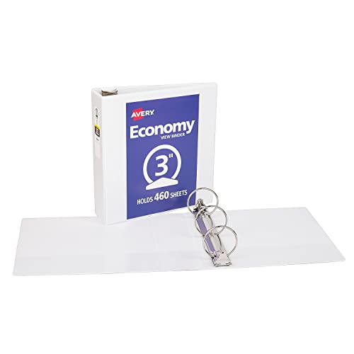 Avery® Economy View Binder With Round Rings, 8 1/2" X 11", 3" Rings, White #TOP6